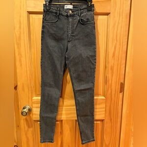 Zara Skinny Jeans Women's Sz 6 Black/faded black High Rise Stretch Button Denim